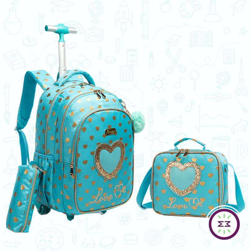 3-in-1 Kit: Rolling Backpack + Lunchbox + Pencil Case