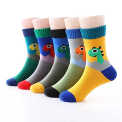5-Pack 🧦 Meias Infantis Dinossauros 100% Algodão | Tam: 3-15 anos