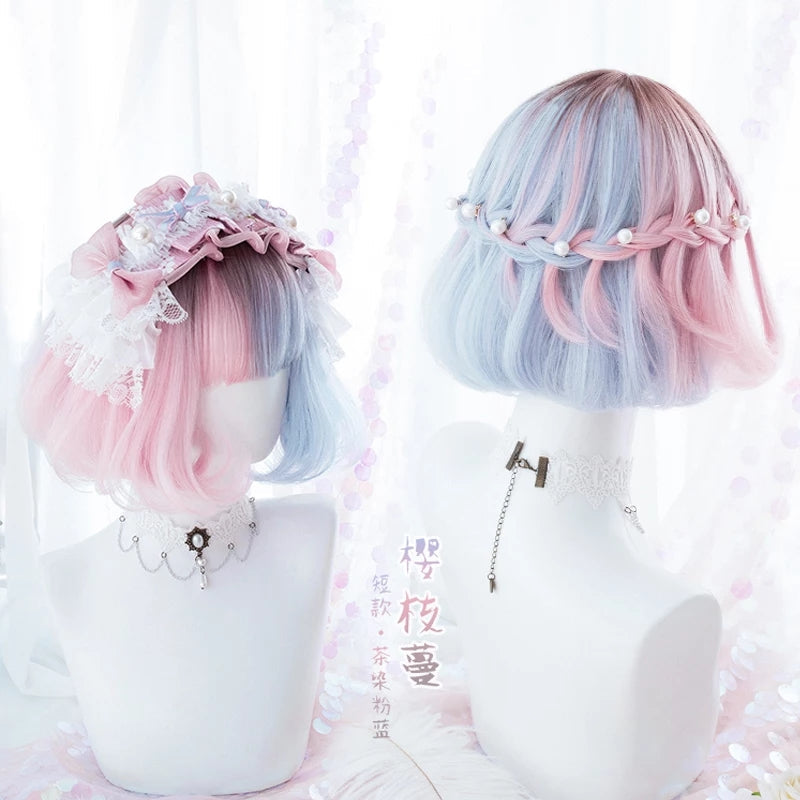 Pink and Blue Lolita Wig with Braids