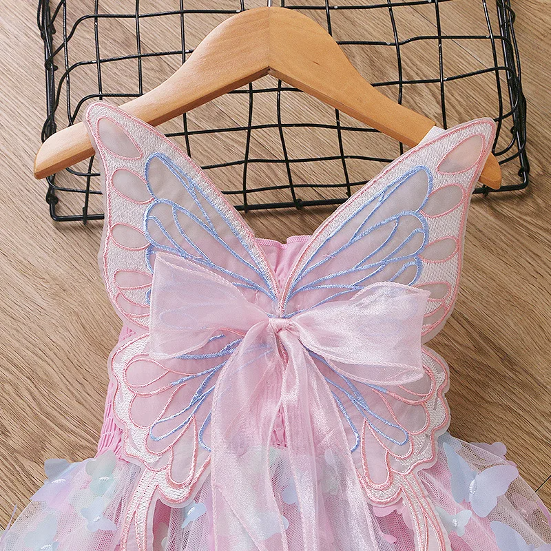 Pink Dress with Butterfly Details and LED Lights for Kids