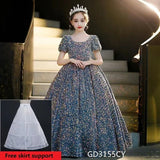 Luxury Long Blue Party Dress for Girls, with Glittering Sequins, for Birthdays, Graduations, Elegant.