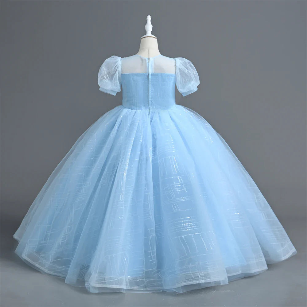 Luxury Kids Party Dress with Sequins and Flowers, perfect for First Communion, Bridesmaid, Parties, Weddings, and Birthdays.