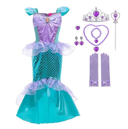 Kids Mermaid Ariel Costume Dress + Accessories (I)