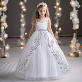 Kids Party Dress, Champagne Color, Sequins, Tulle, Pink Waistband