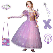 Carregar imagem no visualizador da galeria, Vestido Fantasia Rapunzel Super Luxo + Acessórios
