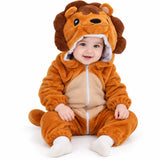 Lion Hooded Onesie Costume for Babies and Toddlers worn by a baby on a white studio background.
