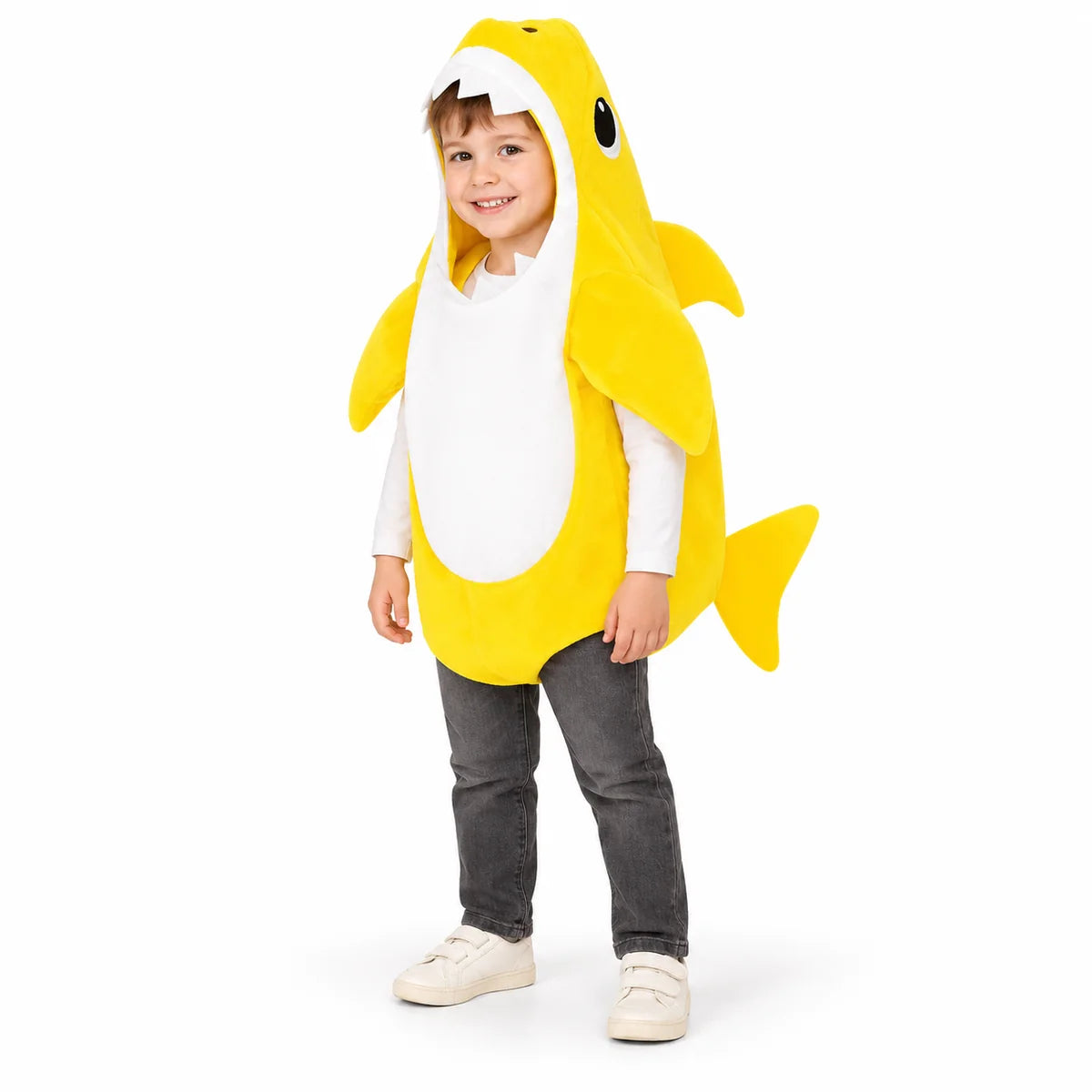 Baby Shark Family Hooded Costume for Kids on a white studio background.