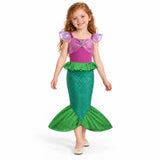 AI-generated studio image of a fictional child wearing Ariel Green Mermaid Dress with Floral or Crown Kits on a white background.