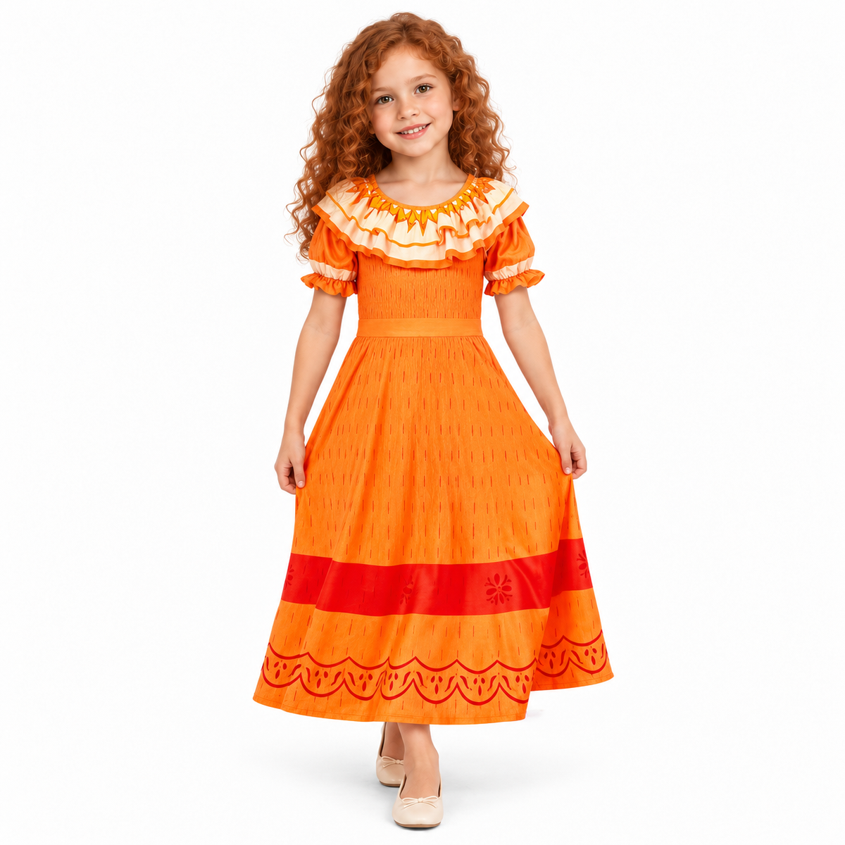 AI-generated representation of Pepa Encanto Orange Ruffle Costume Dress for Girls