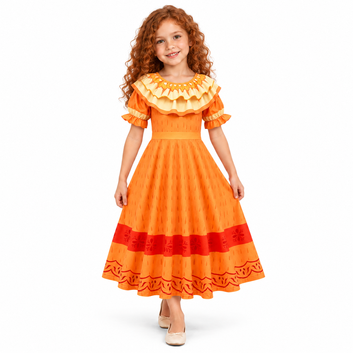 AI-generated representation of Pepa Encanto Ruffle Neck Costume Dress with Bag