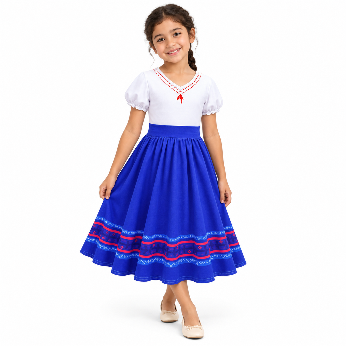 AI-generated representation of Luisa Encanto Blue Printed Hem Costume Dress for Girls