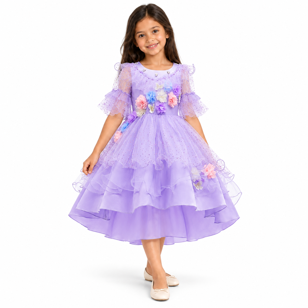 AI-generated representation of Isabela Encanto Lavender Flower Applique Costume Dress