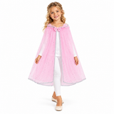Aurora Pink Tulle Princess Costume Cape with Bow for Girls — studio model photograph on white background