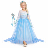 Ice Princess Long Sleeve Costume Dress Set with Braid for Toddlers — studio image on a white background.