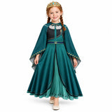 Anna Blue Winter Princess Costume Dress with Cape and Crown for Toddlers — studio image on a white background.