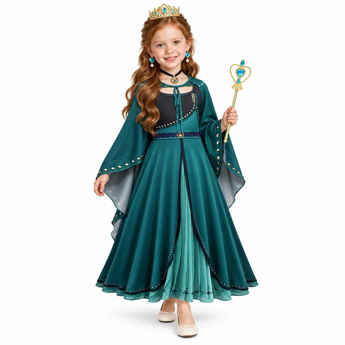 Anna Blue Winter Princess Costume Set with Cape and Wig for Toddlers — studio image on a white background.