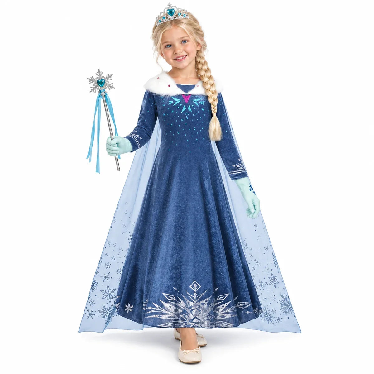Frozen Ice Queen Costume Dress Set for Girls — studio image on a white background.
