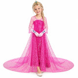 Elsa Pink Sequin Costume Dress with Crown and Gloves — studio image on a white background.