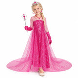 Elsa Pink Sequin Costume Dress with Jewellery and Wand — studio image on a white background.