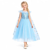 Ice Princess Costume Dress with Sheer Snowflake Cape — studio image on a white background.