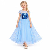 Ice Princess Short Sleeve Sequin Costume Dress with Cape — studio image on a white background.