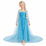 Ice Princess Long Costume Dress with Train and Braid — studio image on a white background.
