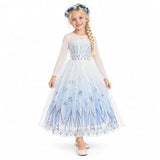 Elsa Snow Queen Costume Dress with Flower Crown — studio image on a white background.