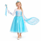 Blue Ice Princess Long Sleeve Costume Dress Set with Ribbon — studio image on a white background.