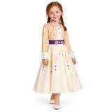 AI-generated image of a fictional model wearing Anna Winter Princess Costume Dress for Toddlers and Kids – Frozen Style on a white studio background.