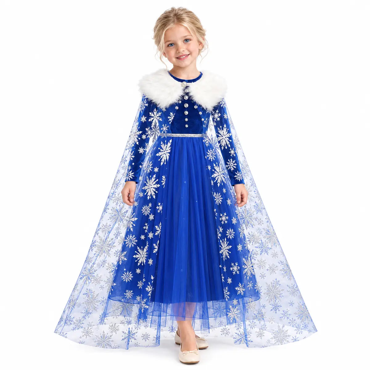 AI-generated image of a fictional model wearing Frozen Crystal Costume Dress – Luxury on a white studio background.