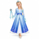 AI-generated image of a fictional model wearing Kids Ice Princess Costume Dress Set with Long Sleeves – Frozen Style on a white studio background.