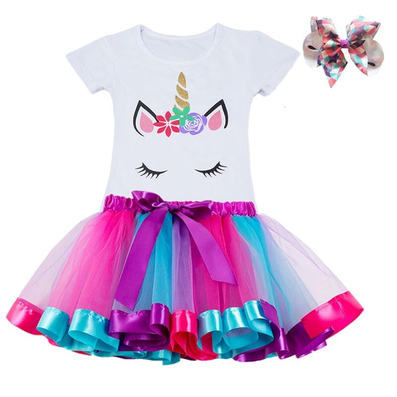 Purple Unicorn Costume Set with Pink and Cyan Details and Bow