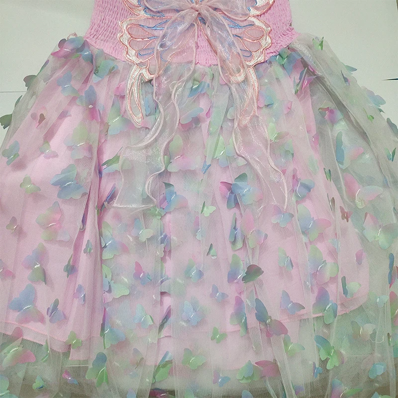 Pink Dress with Butterfly Details and LED Lights for Kids