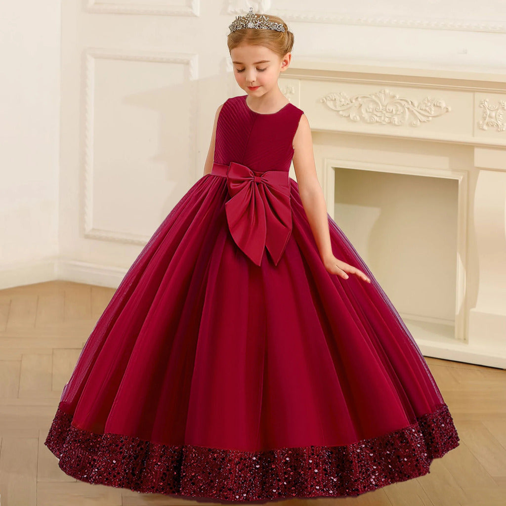 Sequin dress with hem and large bow for Kids.