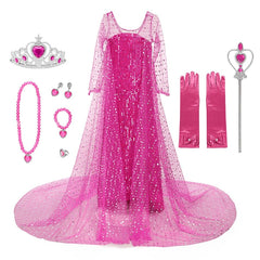 Vestido Fantasia Frozen Elsa Com Lantejoulas - Rosa Com Acessórios