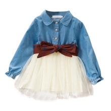 Carregar imagem no visualizador da galeria, Vestido Tule Jeans e Laço  - Tamanhos de 1 a 6 anos
