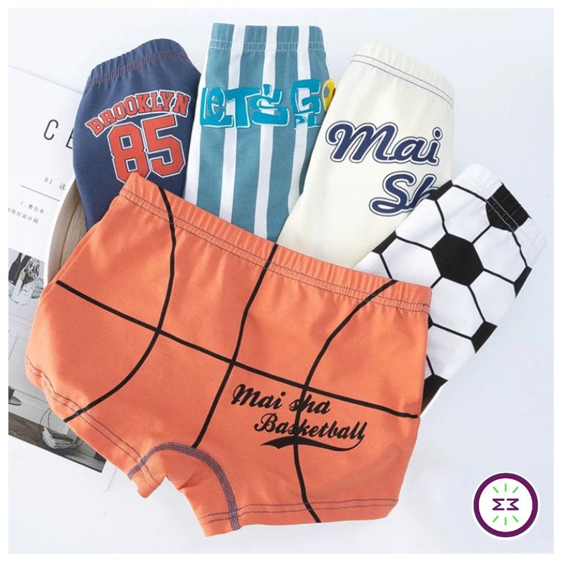 Set of 5 Kids Underwear with Sports Theme -