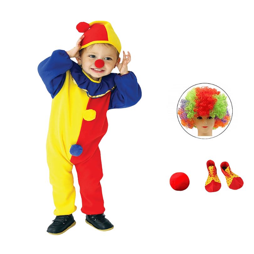 Fantasia Palhaço Amarelo e Vermelho Infantil Menino + Acessórios