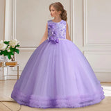 Luxury Kids party dress, sleeveless, with flowers and sequin embroidery.