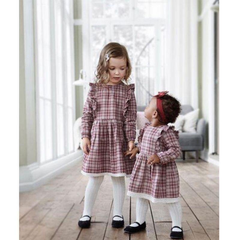 Checkered Dress with Lace and Ruffles