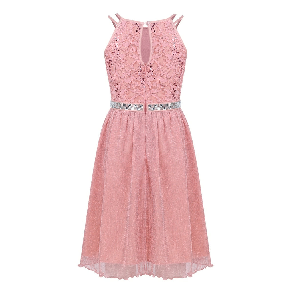 Pink Sleeveless Lace Dress for Girls