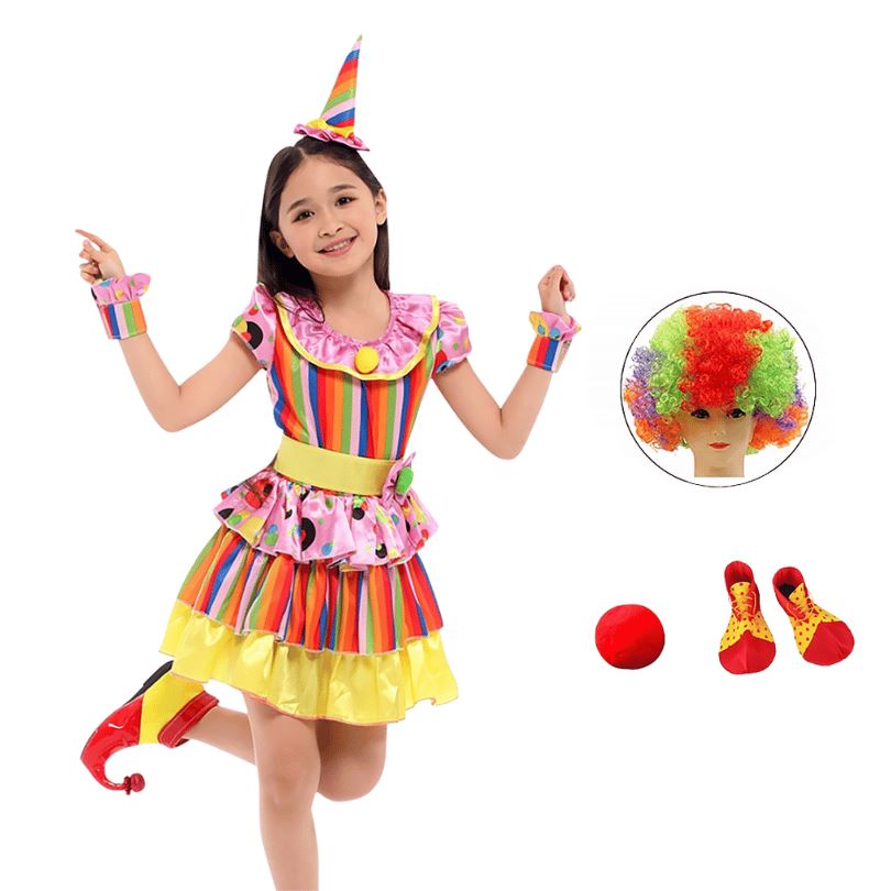 Colorful Striped Clown Costume for Girls + Accessories