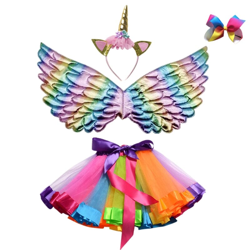 Colorful Unicorn Costume Skirt with Tiara and Wings
