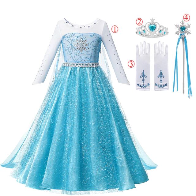 shimmering blue princess dress set for kids party costume