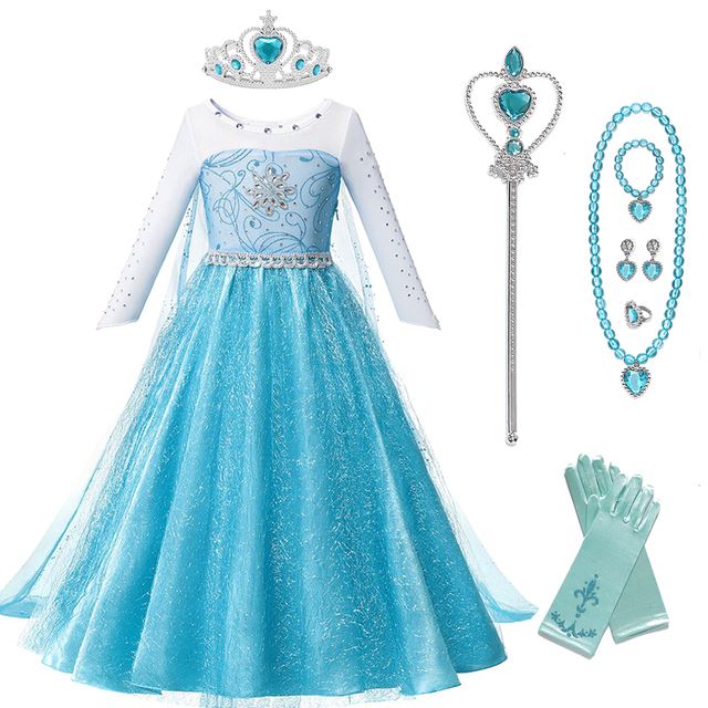 sparkly blue princess dress set for kids dress up play