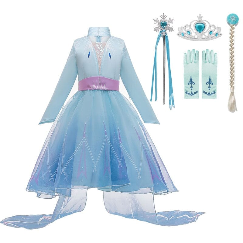 kids ice princess costume dress with jacket-style top and train
