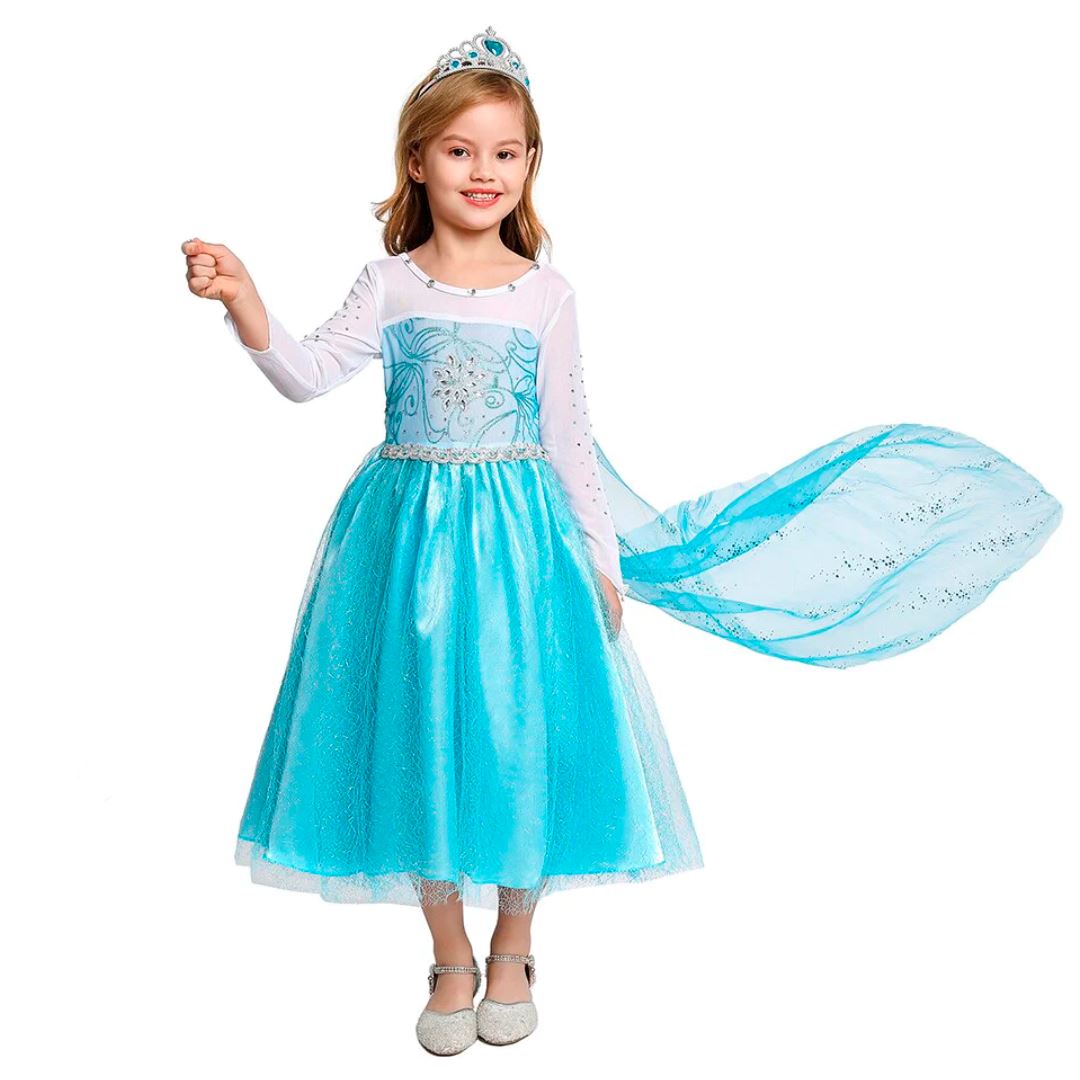 Kids Ice Princess Costume Dress with Cape – Frozen Style