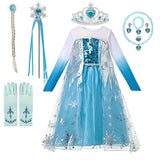 blue ice princess dress with gradient sleeves and snowflake details
