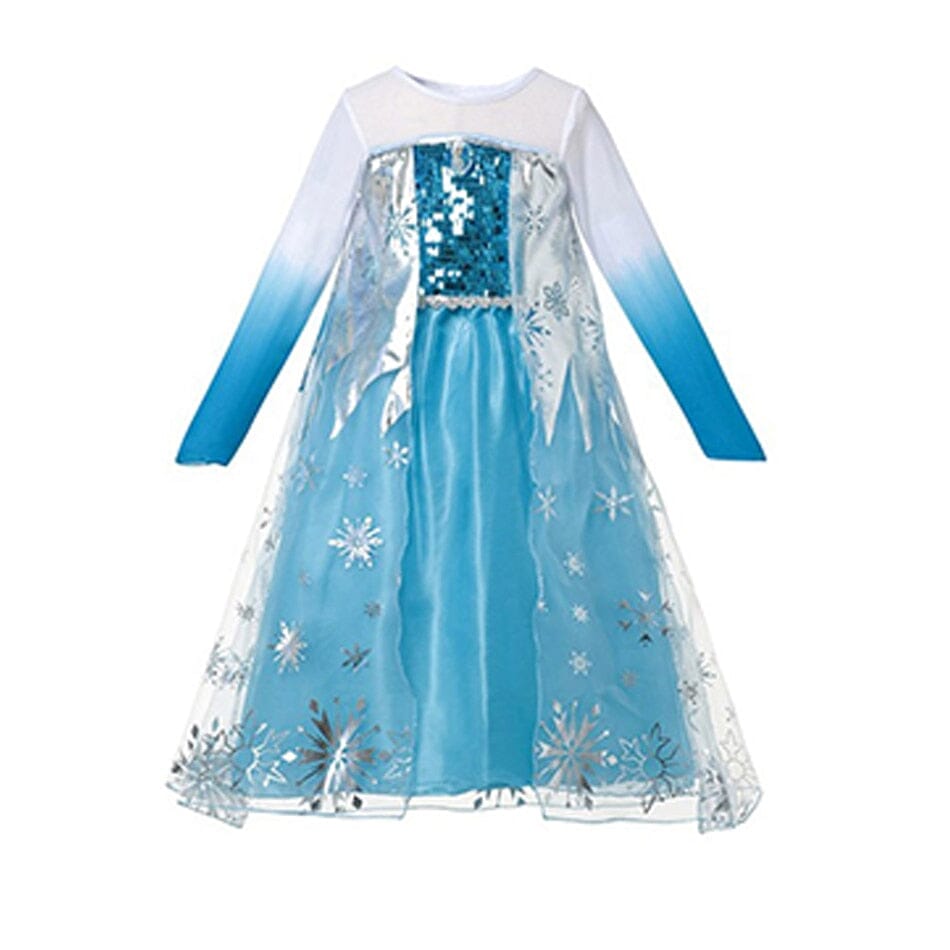 blue ice princess dress with metallic overlay and snowflake details
