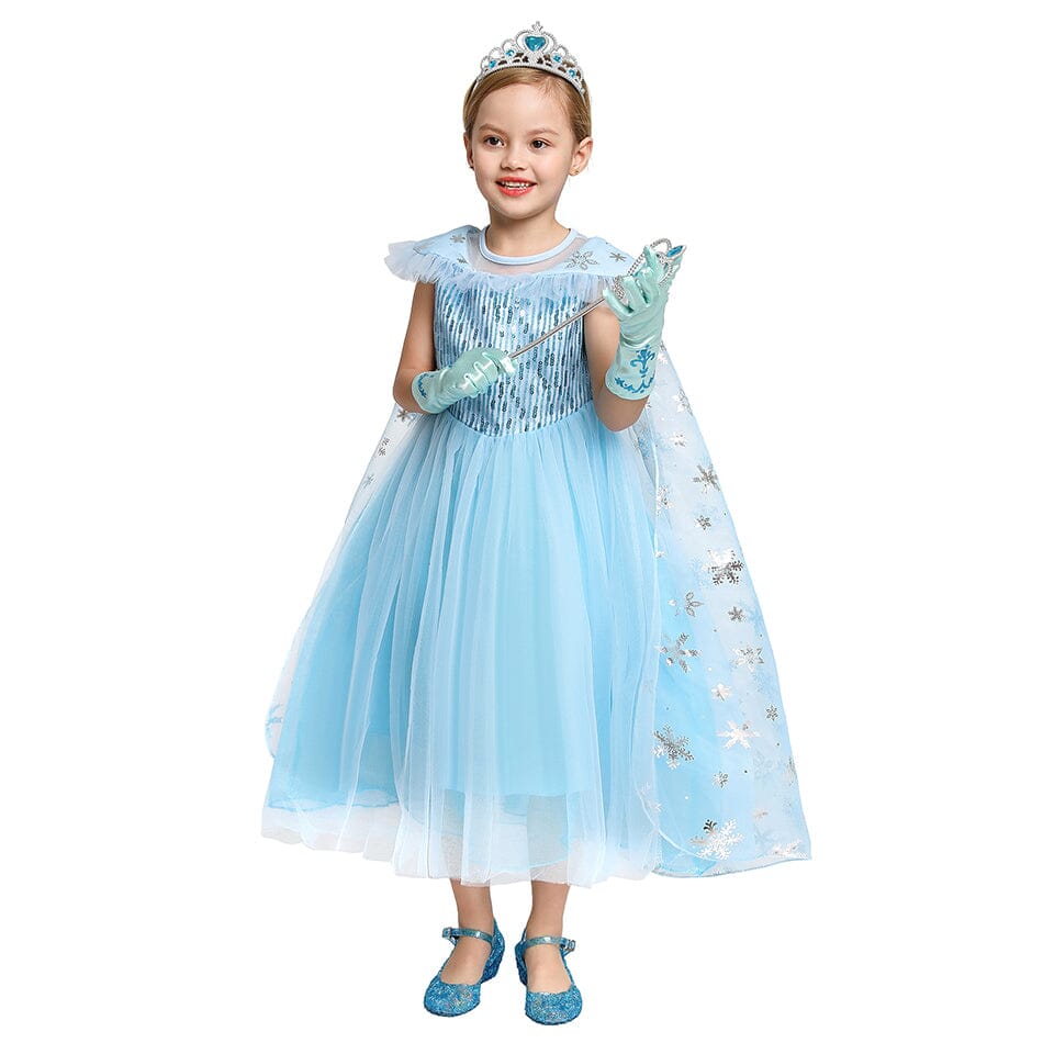 blue ice princess dress with shimmering bodice for kids
